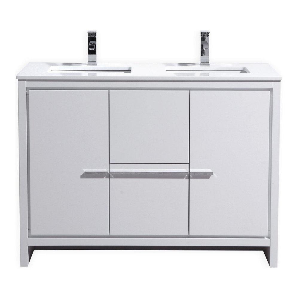KubeBath Dolce 48 in. Freestanding Double Sink Modern Bathroom Vanity with White Quartz Counter-Top and Cabinet Color Options 
