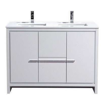 KubeBath Dolce 48 in. Freestanding Double Sink Modern Bathroom Vanity with White Quartz Counter-Top and Cabinet Color Options 