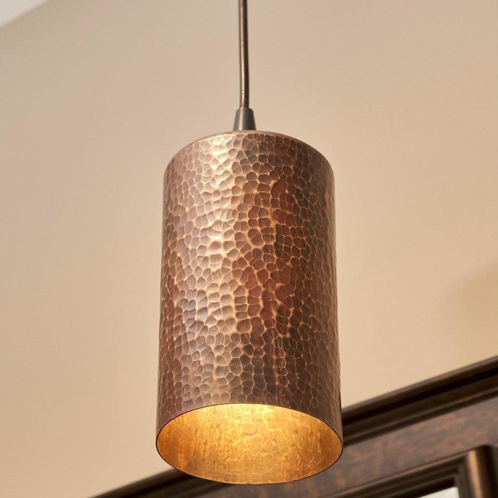 Premier Copper 4 in. Hammered Copper Round Cylinder Pendant Light