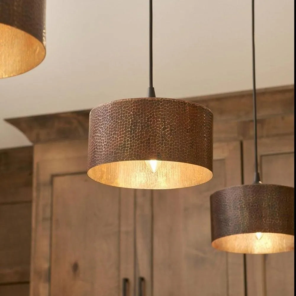 Premier Copper 8 in. Hammered Copper Round Cylinder Pendant Light (L900DB)