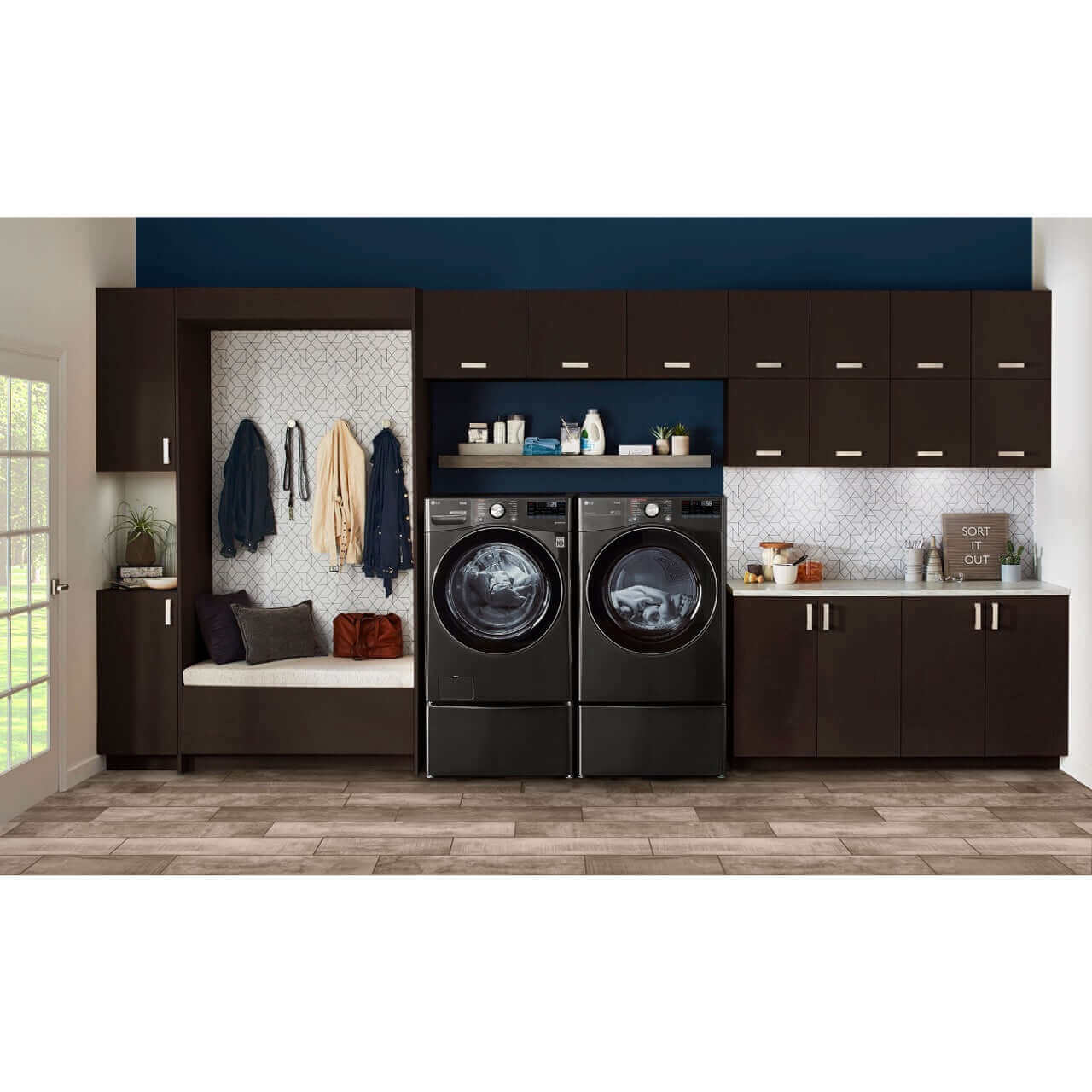 LG 27 In. 7.4-Cu. Ft. Front Load Electric Dryer with TurboSteam and Built-In Intelligence in Black Steel (DLEX4200B)