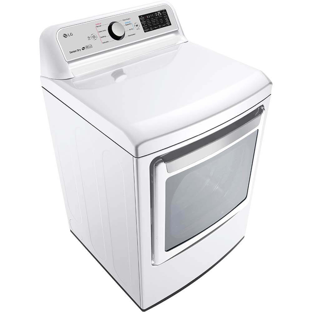 LG front-load electric dryer in white