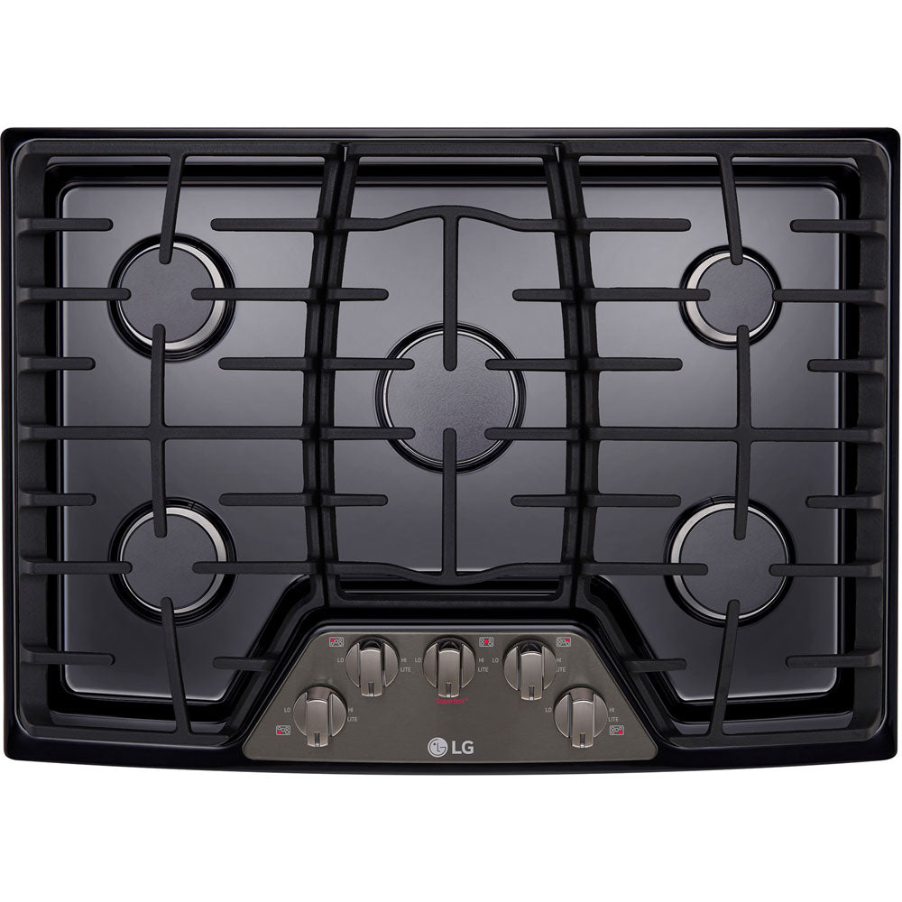 LG 30-in. Gas Cooktop with 17K BTU Center Burner in Black Stainless Steel (LCG3011BD)