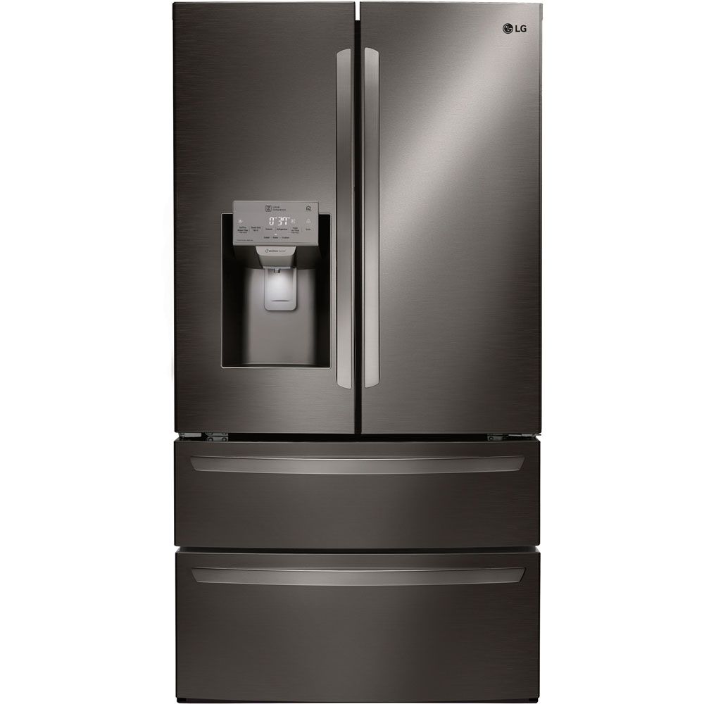 LG 36 Inch 4-Door French Door Refrigerator in Black Stainless Steel 28 Cu. Ft. (LMXS28626D) front, closed.