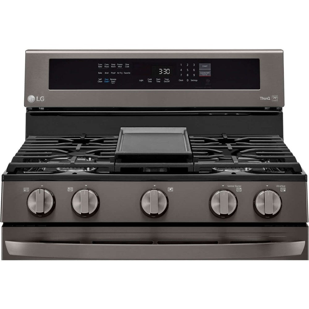 LG 5.8-Cu. Ft. Gas Convection Smart Range with AirFry and InstaView, Black Stainless Steel (LRGL5825D)