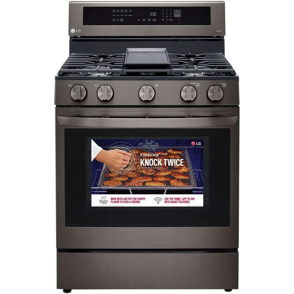 LG 5.8-Cu. Ft. Gas Convection Smart Range with AirFry and InstaView, Black Stainless Steel (LRGL5825D)