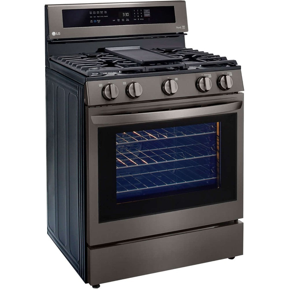 LG 5.8-Cu. Ft. Gas Convection Smart Range with AirFry and InstaView, Black Stainless Steel (LRGL5825D)