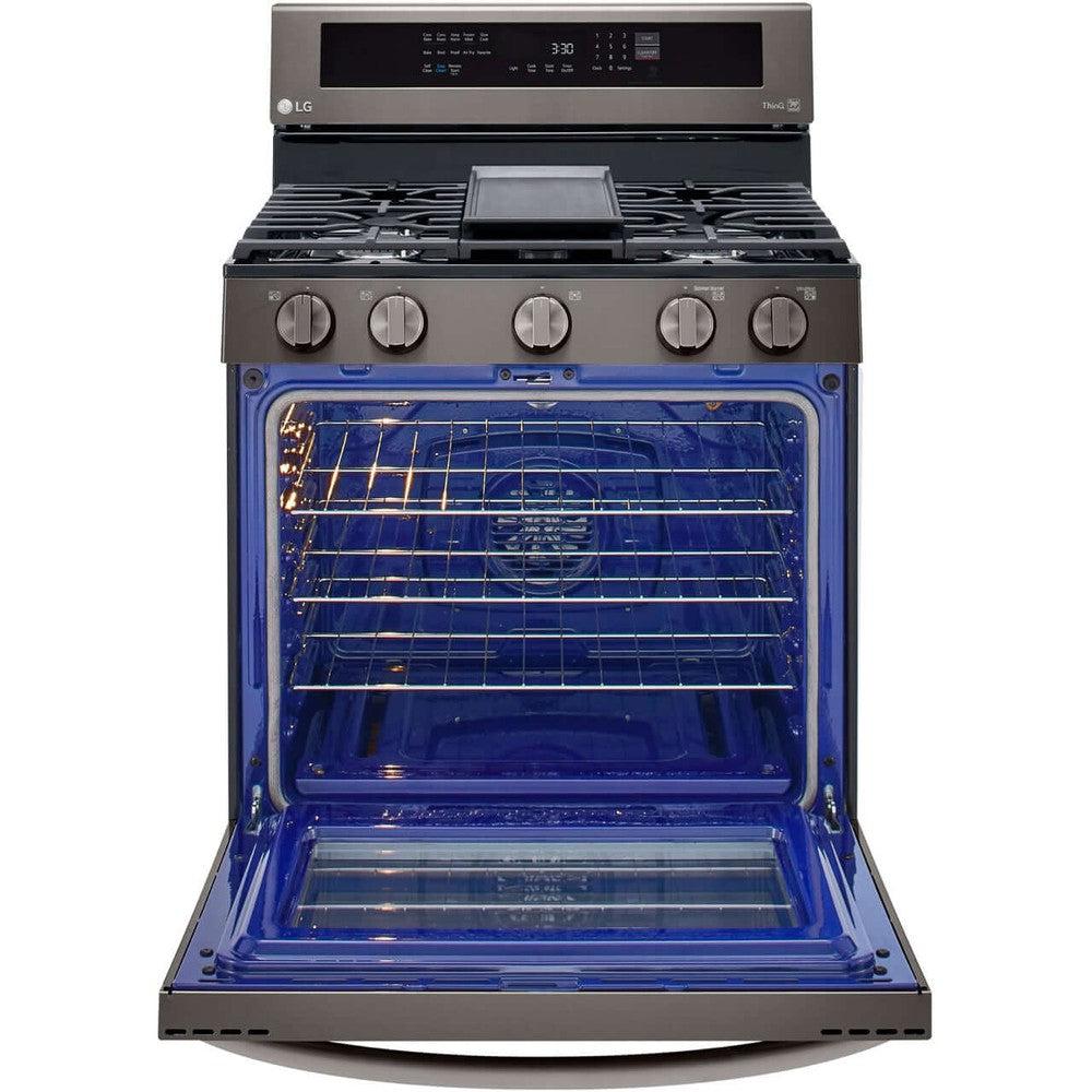 LG 5.8-Cu. Ft. Gas Convection Smart Range with AirFry and InstaView, Black Stainless Steel (LRGL5825D)