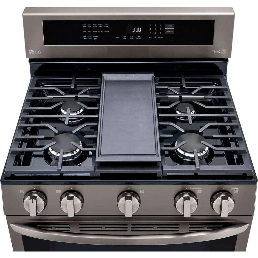 LG 5.8-Cu. Ft. Gas Convection Smart Range with AirFry and InstaView, Black Stainless Steel (LRGL5825D)
