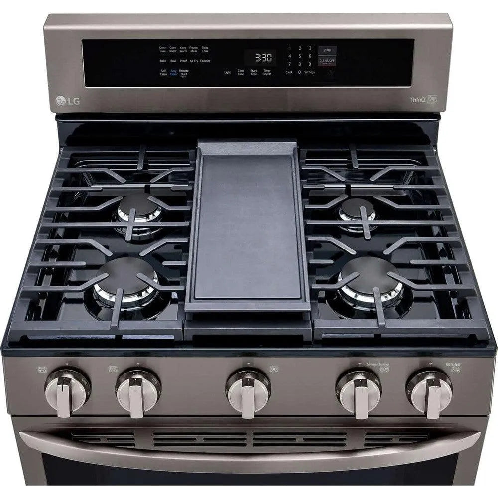 LG 5.8-Cu. Ft. Gas Convection Smart Range with AirFry and InstaView, Black Stainless Steel (LRGL5825D)