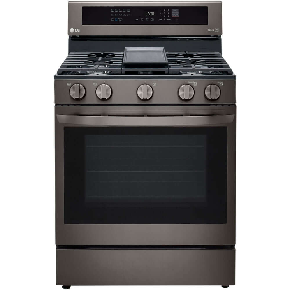 LG 5.8-Cu. Ft. Gas Convection Smart Range with AirFry and InstaView, Black Stainless Steel (LRGL5825D)
