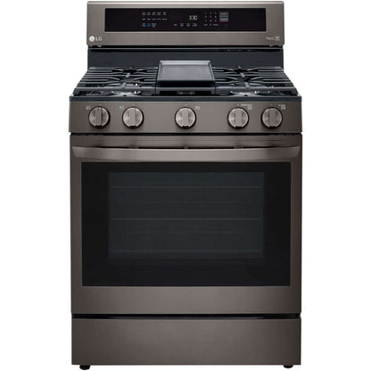 LG 5.8-Cu. Ft. Gas Convection Smart Range with AirFry and InstaView, Black Stainless Steel (LRGL5825D)