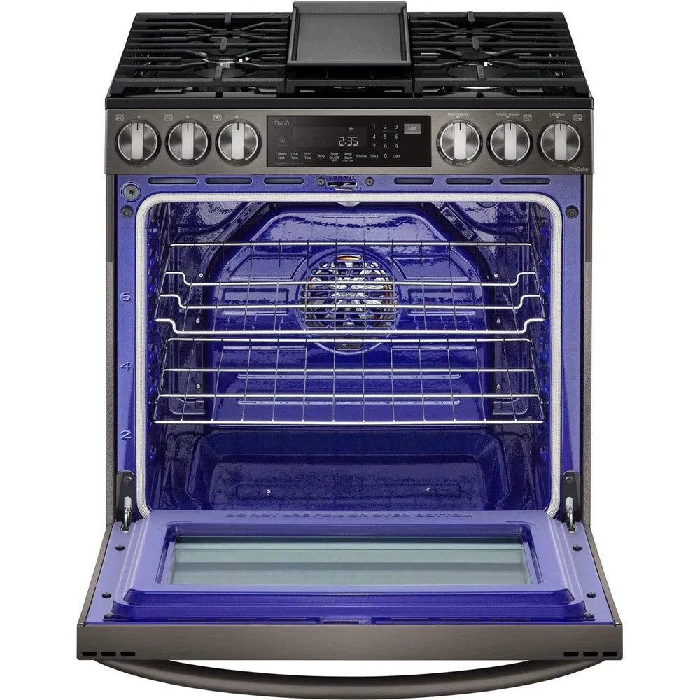 LG 6.3-Cu. Ft. Smart Wi-Fi Enabled ProBake Convection InstaView Gas Slide-in Range with Air Fry, Black Stainless Steel (LSGL6335D)