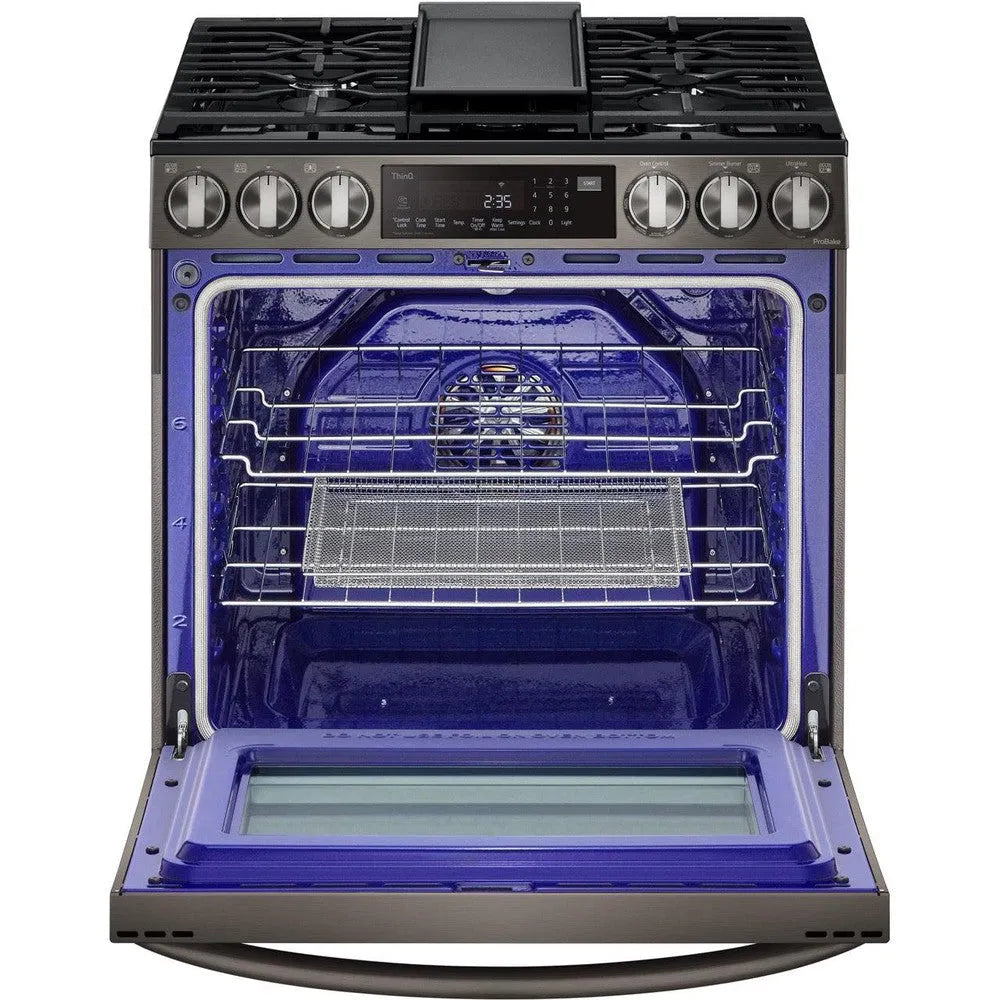 LG 6.3-Cu. Ft. Smart Wi-Fi Enabled ProBake Convection InstaView Gas Slide-in Range with Air Fry, Black Stainless Steel (LSGL6335D)