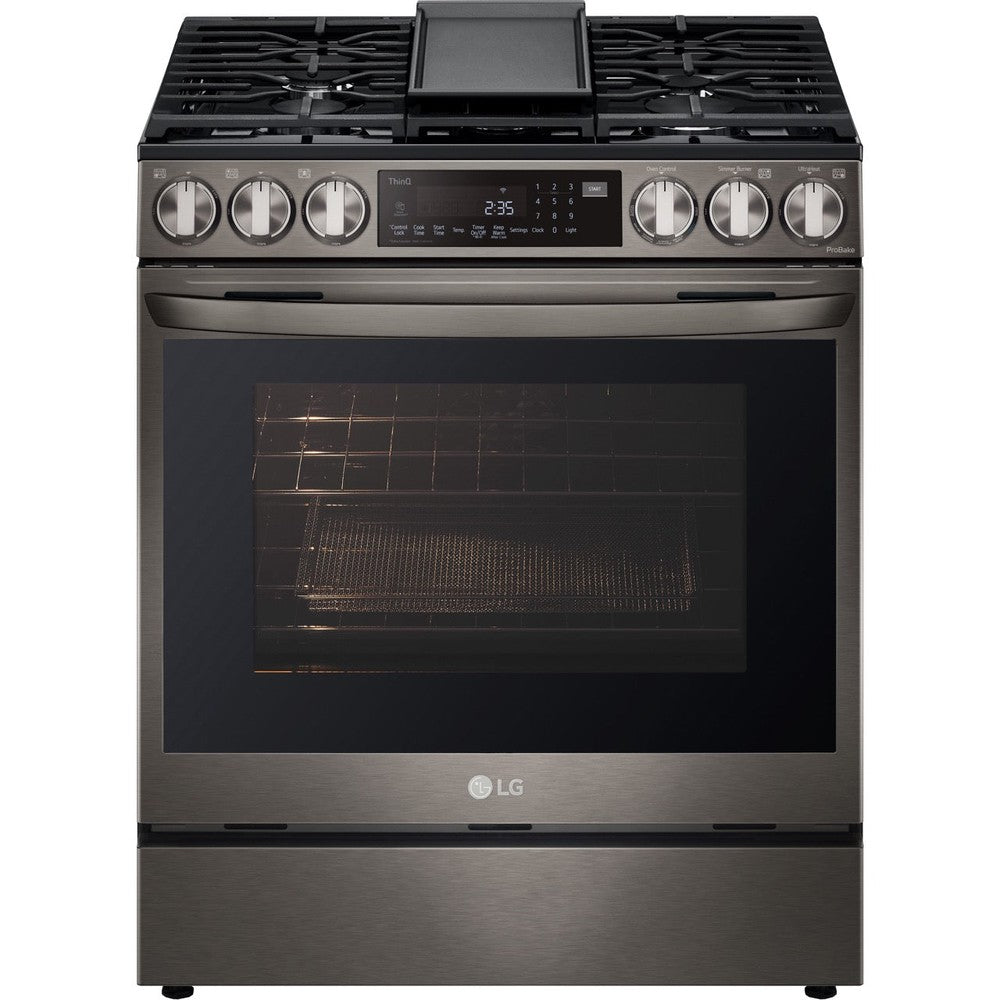 LG 6.3-Cu. Ft. Smart Wi-Fi Enabled ProBake Convection InstaView Gas Slide-in Range with Air Fry, Black Stainless Steel (LSGL6335D)