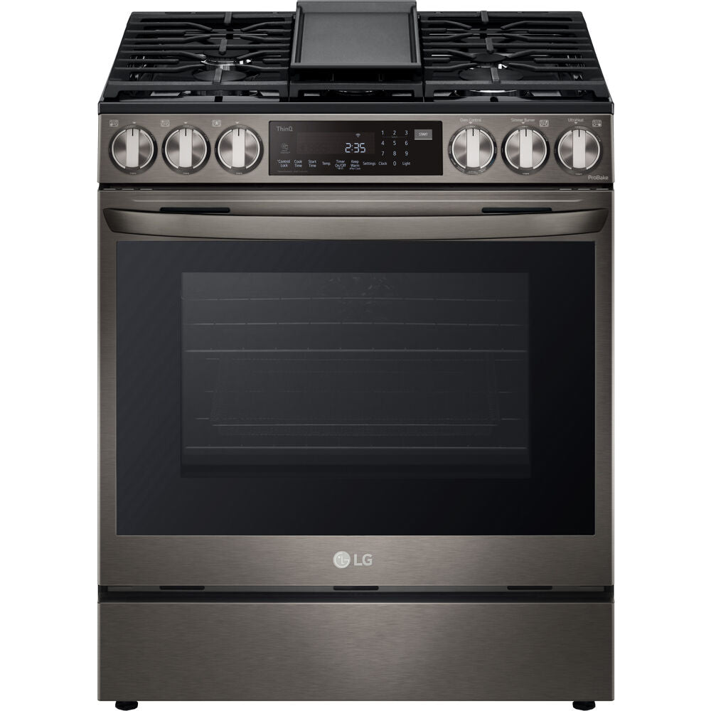 LG 6.3-Cu. Ft. Smart Wi-Fi Enabled ProBake Convection InstaView Gas Slide-in Range with Air Fry, Black Stainless Steel (LSGL6335D)