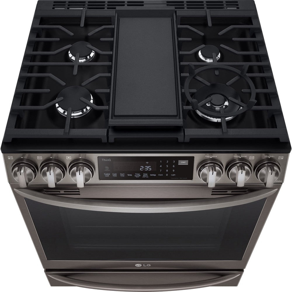 LG 6.3-Cu. Ft. Smart Wi-Fi Enabled ProBake Convection InstaView Gas Slide-in Range with Air Fry, Black Stainless Steel (LSGL6337D)