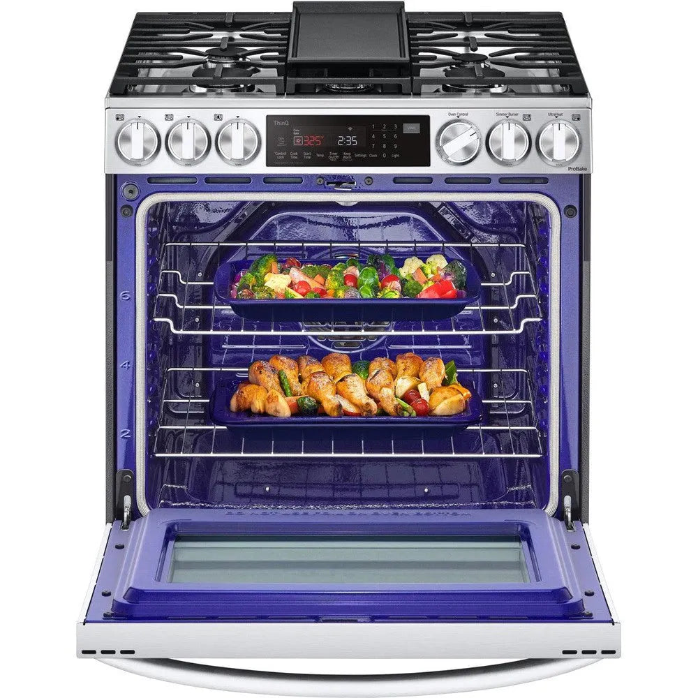 LG 6.3-Cu. Ft. Smart Wi-Fi Enabled ProBake Convection InstaView Gas Slide-in Range with Air Fry, Stainless Steel (LSGL6335F)