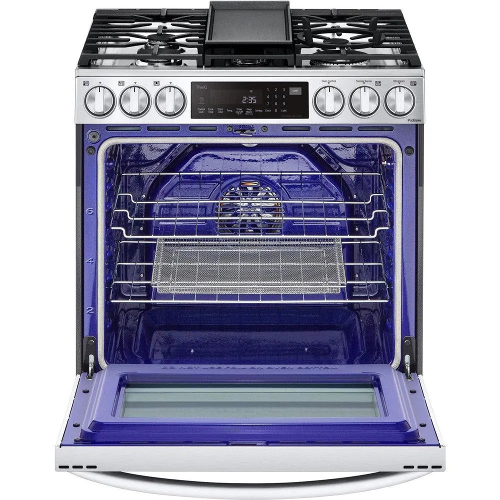 LG 6.3-Cu. Ft. Smart Wi-Fi Enabled ProBake Convection InstaView Gas Slide-in Range with Air Fry, Stainless Steel (LSGL6337F)