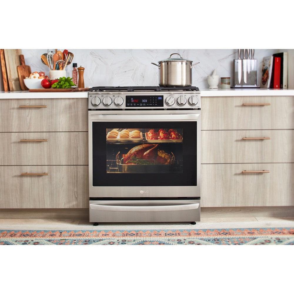 LG 6.3-Cu. Ft. Smart Wi-Fi Enabled ProBake Convection InstaView Gas Slide-in Range with Air Fry, Stainless Steel (LSGL6337F)