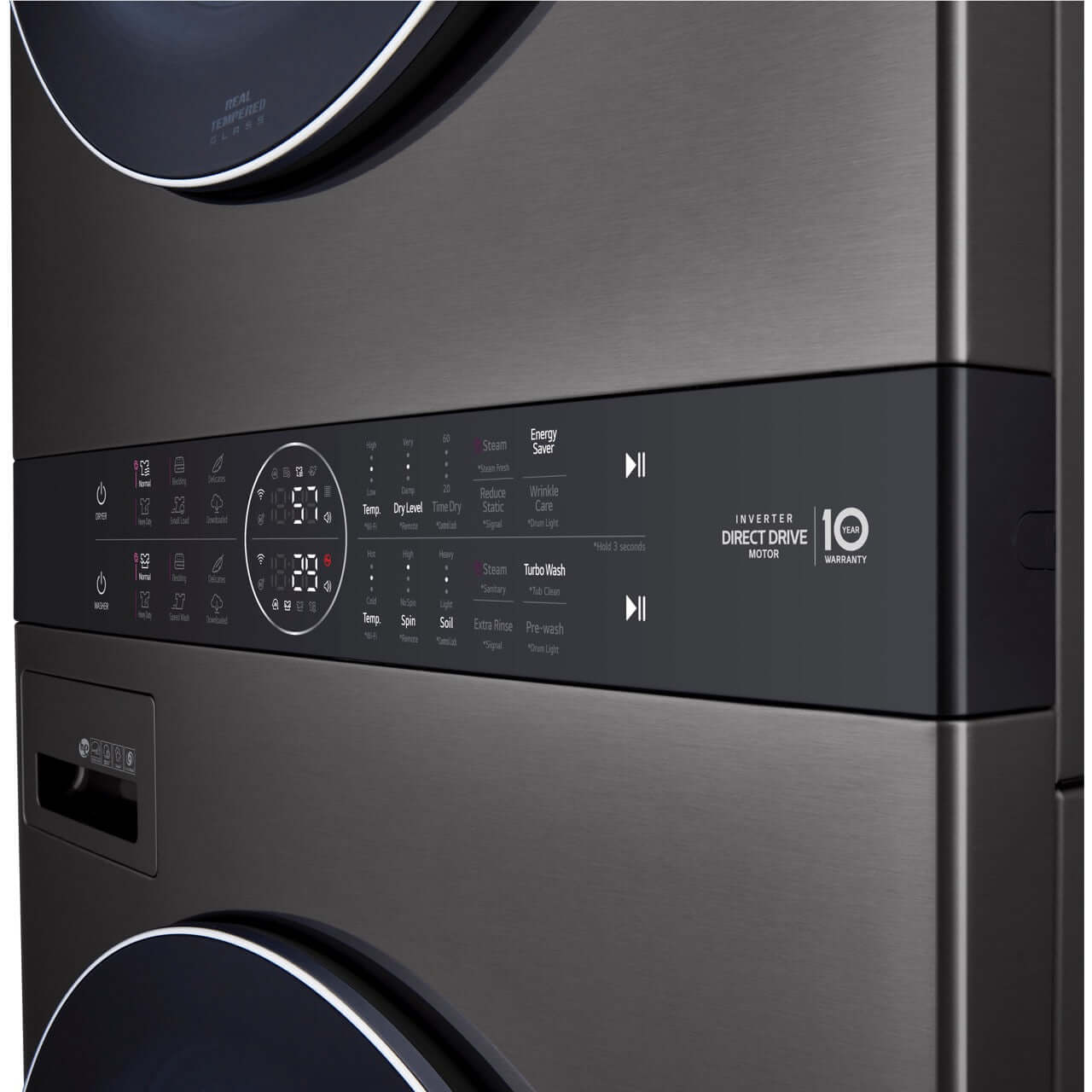LG Single Unit Electric WashTower with Center Control in Black Steel (WKEX200HBA)