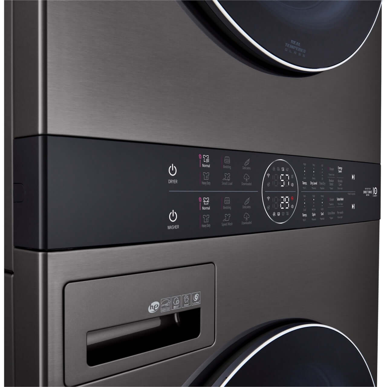 LG Single Unit Electric WashTower with Center Control in Black Steel (WKEX200HBA)