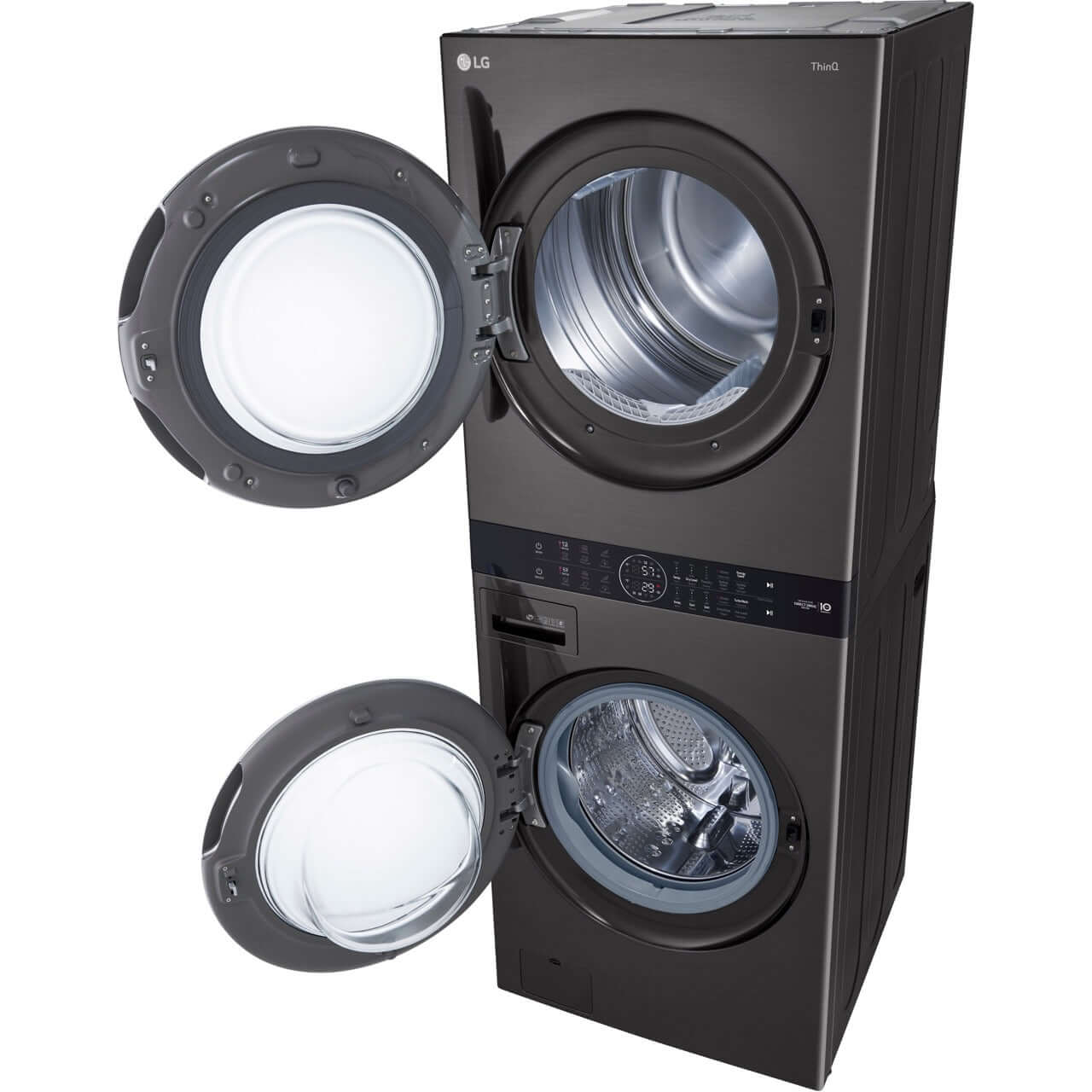 LG Single Unit Electric WashTower with Center Control in Black Steel (WKEX200HBA)