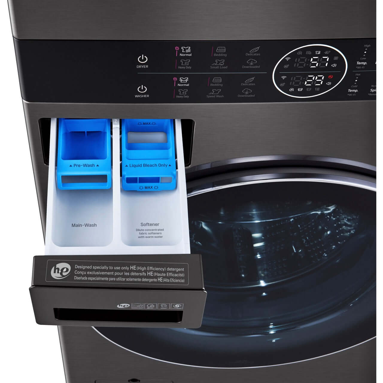 LG Single Unit Electric WashTower with Center Control in Black Steel (WKEX200HBA)