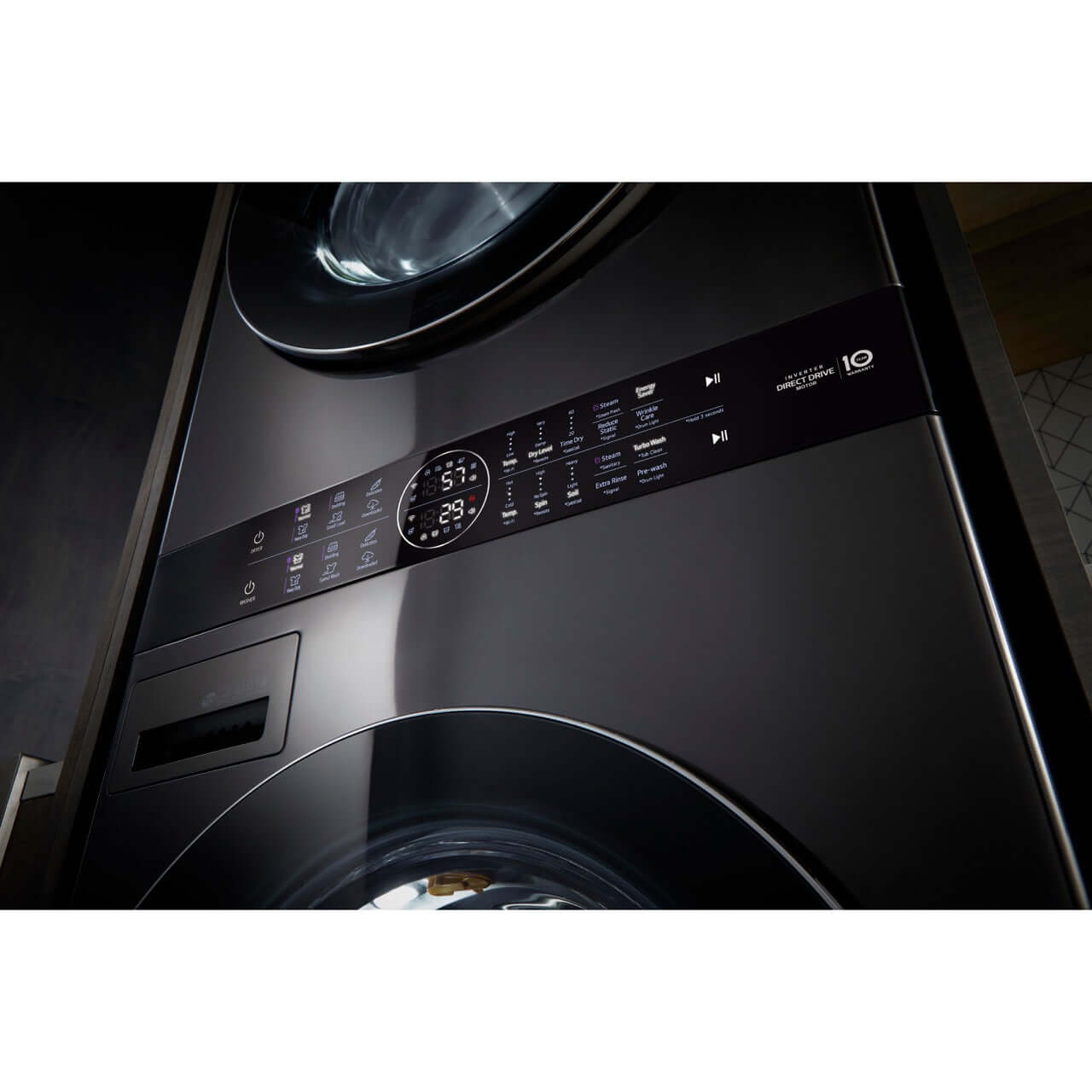 LG Single Unit Electric WashTower with Center Control in Black Steel (WKEX200HBA)