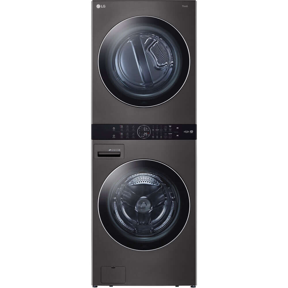 LG Single Unit Electric WashTower with Center Control in Black Steel (WKEX200HBA)