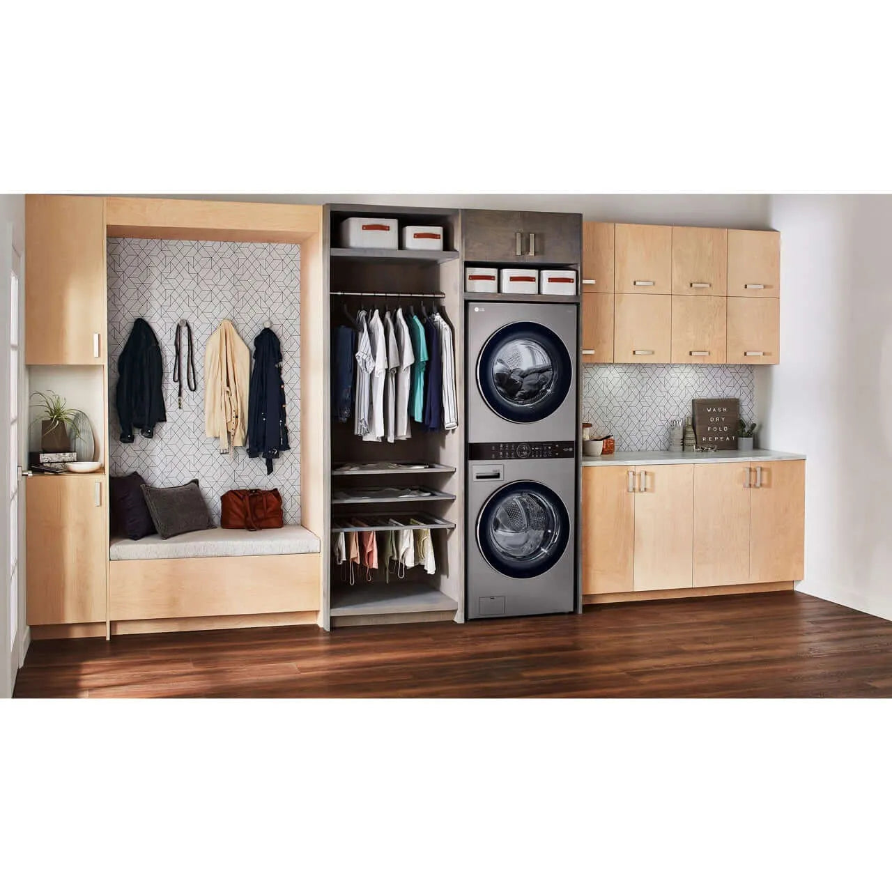 LG WashTower Single Front Load Unit with Center Control, 4.5-Cu. Ft. Washer and 7.4-Cu. Ft. Electric Dryer in Graphite (WKE100HVA)