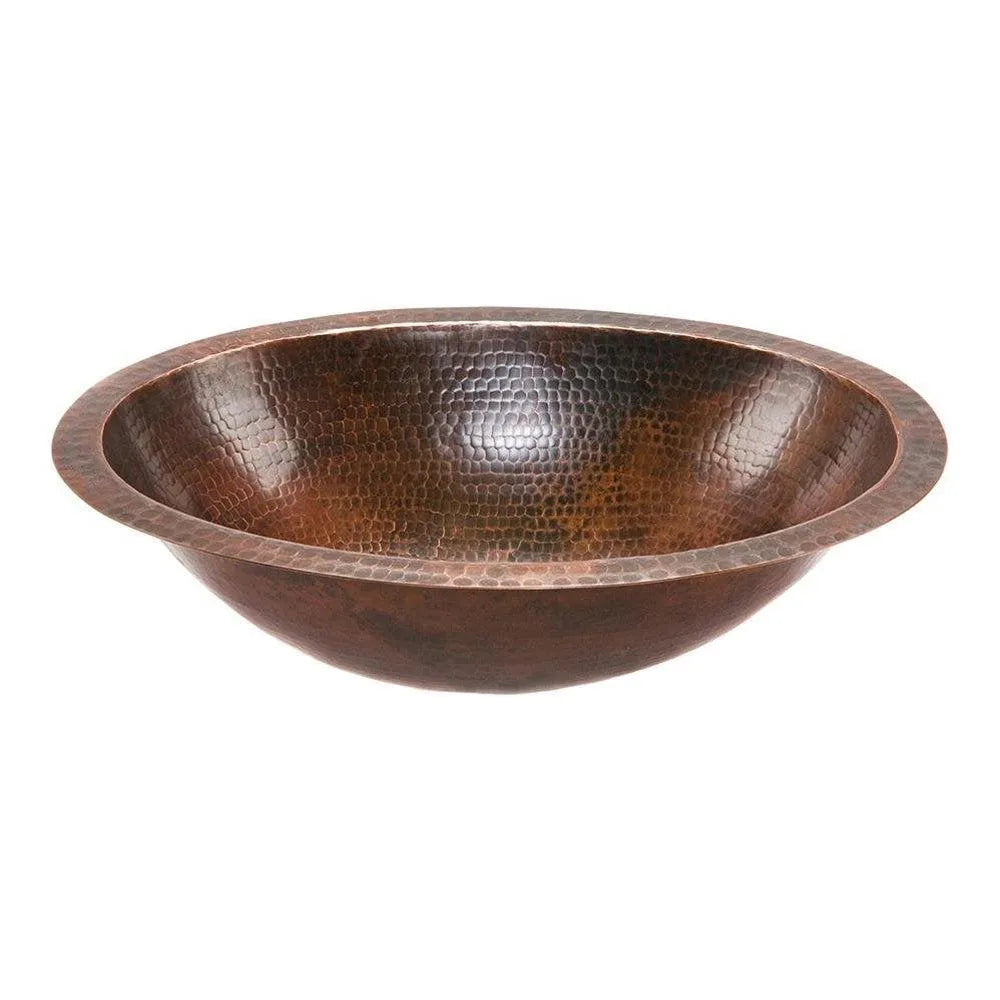 Premier Copper 19 in. Oval Under Counter Hammered Copper Bathroom Sink