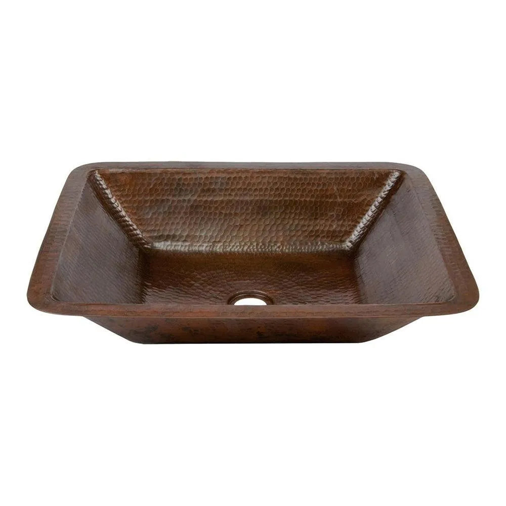 Premier Copper 19 in. Rectangle Under Counter Hammered Copper Bathroom Sink