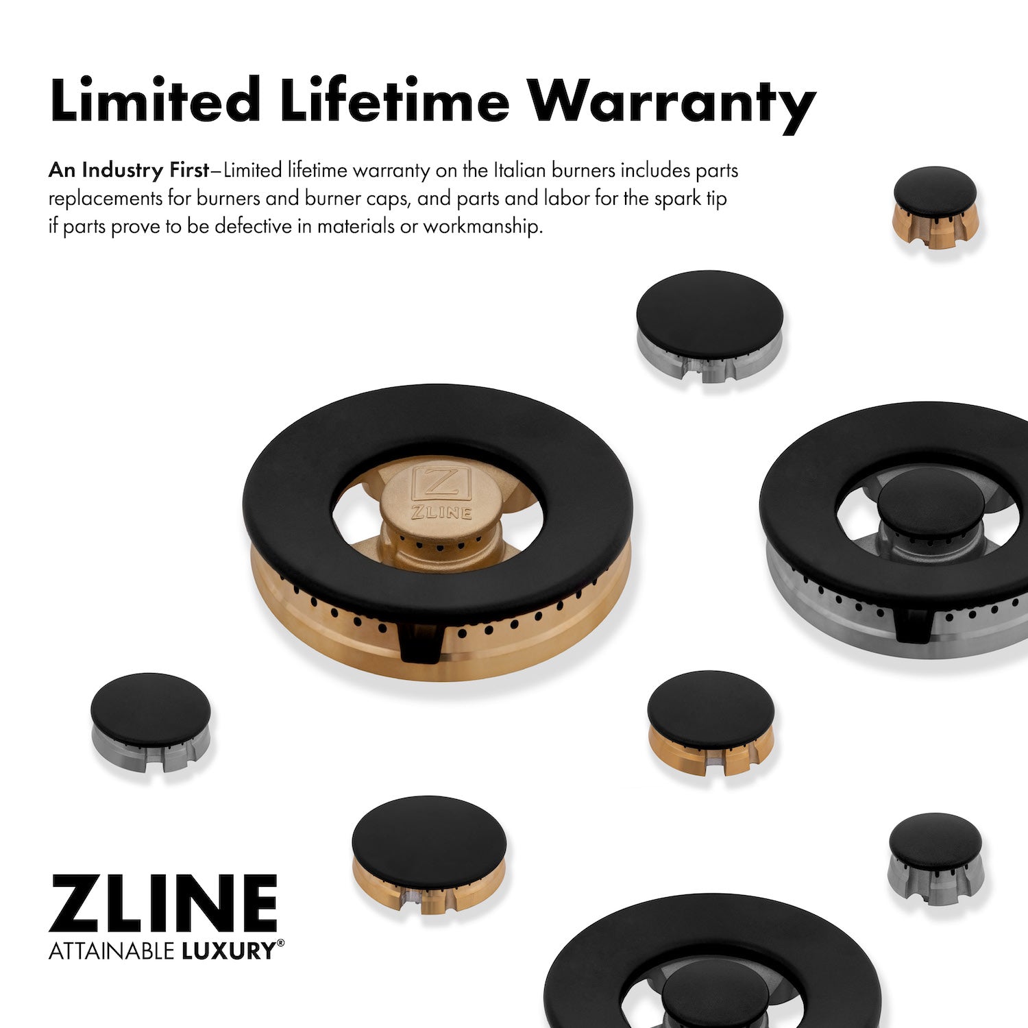 Limited lifetime warranty on ZLINE burners policy details.