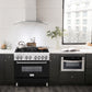 ZLINE 36 in. 4.6 cu. ft. Legacy Dual Fuel Range with 6 Burner Gas Cooktop and Electric Convection Oven in Stainless Steel and Black Matte Door (RA-BLM-36) in a luxury kitchen.