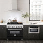ZLINE 36 in. 4.6 cu. ft. Legacy Dual Fuel Range with 6 Burner Gas Cooktop and Electric Convection Oven in Stainless Steel and Black Matte Door (RA-BLM-36) in a luxury kitchen.