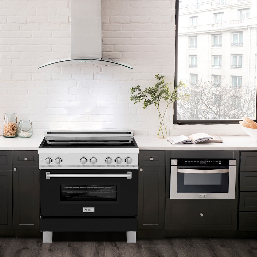 ZLINE 36 in. 4.6 cu. ft. Legacy Induction Range with 5 Element Cooktop and Electric Oven in Satin Stainless Steel and Black Matte Door, Open Box-Good Condition