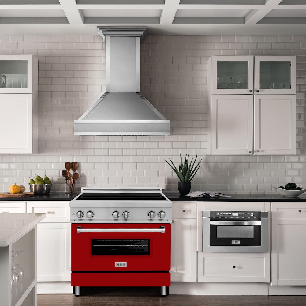 ZLINE 36 in. 4.6 cu. ft. Legacy Induction Range with 5 Element Cooktop and Electric Oven in Stainless Steel and Red Gloss Door, Open Box-Good Condition