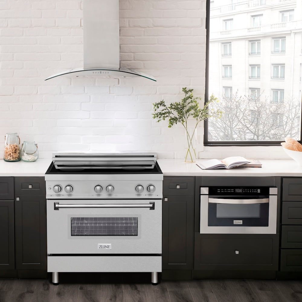 ZLINE 36 in. 4.6 cu. ft. Legacy Induction Range with 5 Element Cooktop and Electric Oven in Stainless Steel with Satin Stainless Steel, Open Box-Good Condition