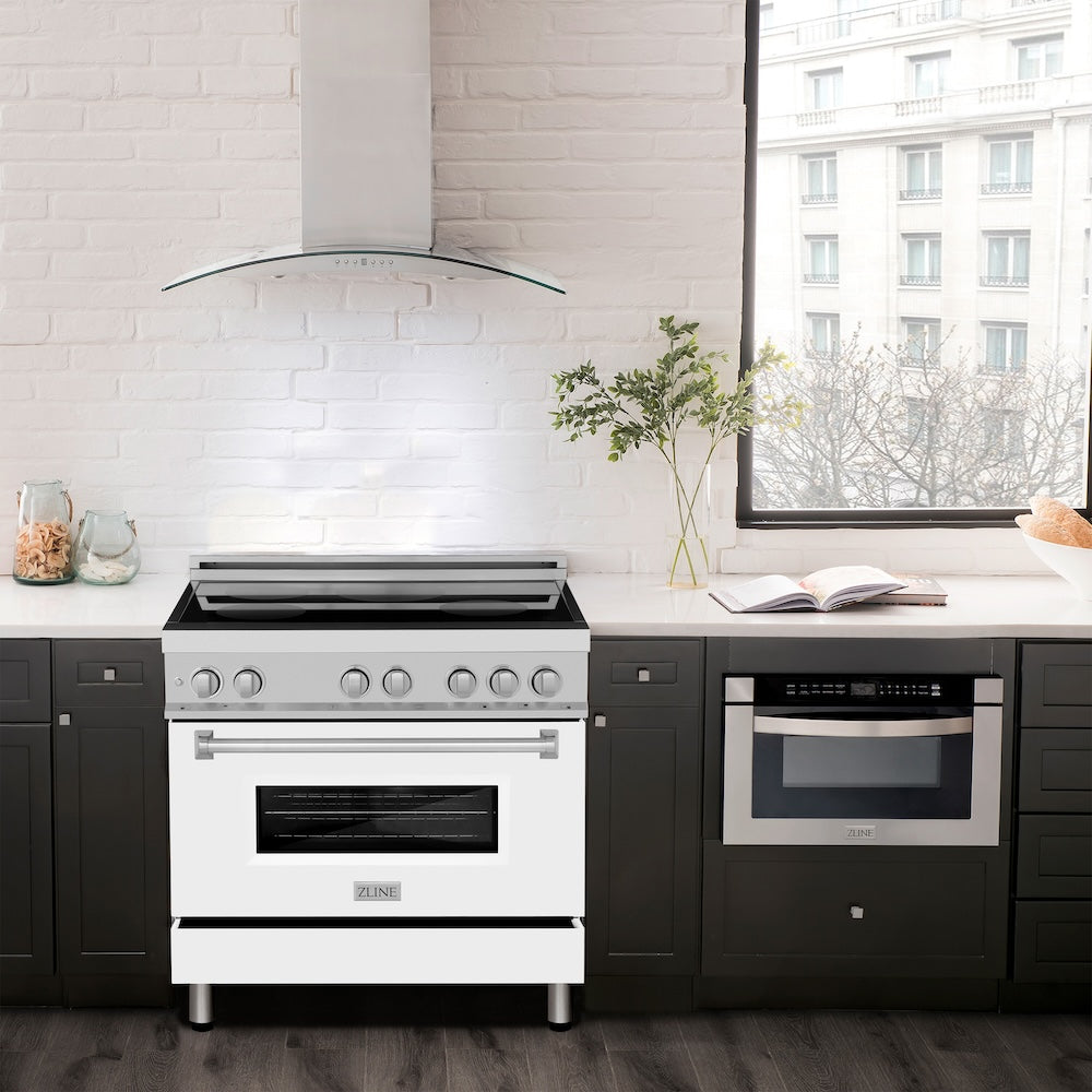 ZLINE 36 in. 4.6 cu. ft. Induction Range with a 5 Element Stove and Electric Oven in White Matte (RAIND-WM-36)