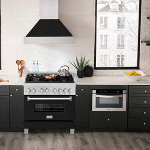 ZLINE 36 in. 4.6 cu. ft. Legacy Dual Fuel Range with 6 Burner Gas Cooktop and Electric Convection Oven in Satin Stainless Steel and Black Matte Door (RAS-BLM-36)