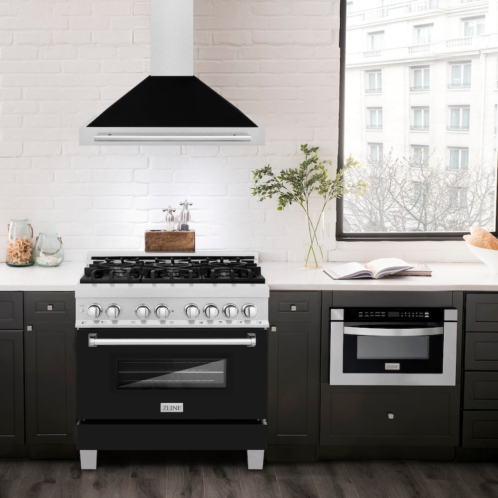 ZLINE 36 in. Convertible Fingerprint Resistant Satin Stainless Steel Range Hood with Colored Shell Options and Stainless Steel Handle (KB4SNX-36)