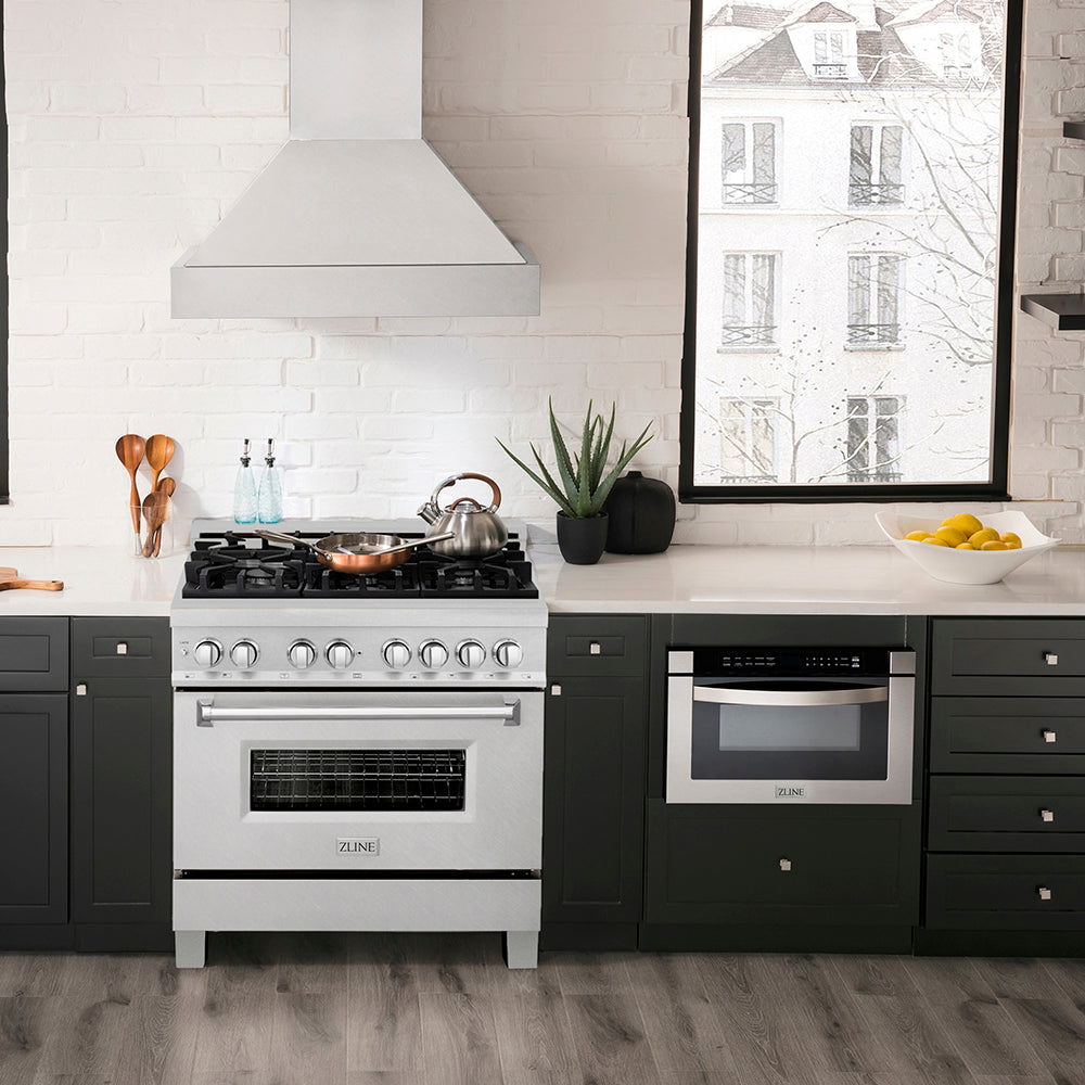 ZLINE 36 in. 4.6 cu. ft. Legacy Dual Fuel Range with 6 Burner Gas Cooktop and Electric Convection Oven in Satin Stainless Steel, Open Box-Good Condition