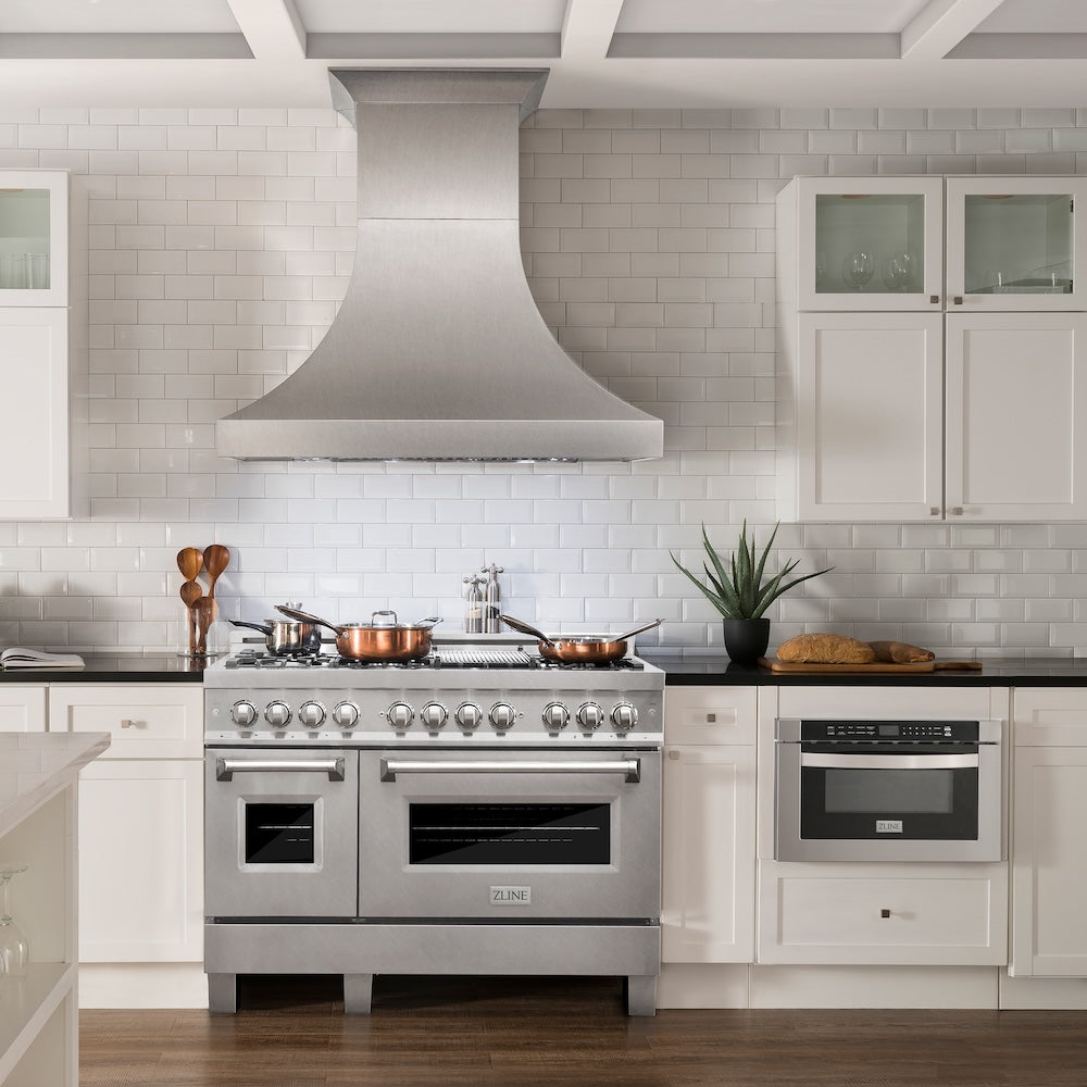 ZLINE 48 in. 6.0 cu. ft. Legacy Dual Fuel Range with Gas Cooktop and 2 Electric Ovens in Satin Stainless Steel with 6 Brass Burners (RAS-SN-BR-48)