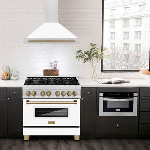 ZLINE Autograph Edition 36 in. Convertible Satin Stainless Steel Wall Mount Range Hood with White Matte Shell and Accent Handle (KB4SNZ-WM36)