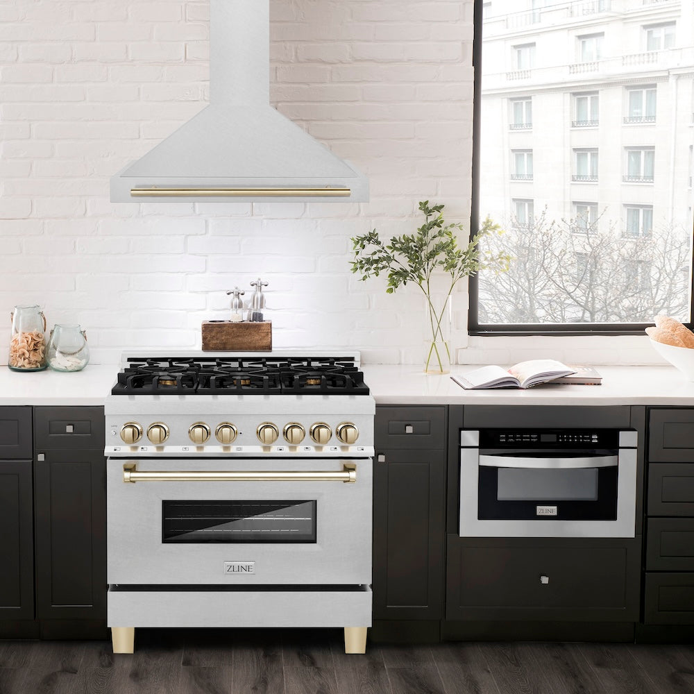 ZLINE Autograph Edition 36 in. Convertible Satin Stainless Steel Wall Mount Range Hood with Accent Handle (KB4SNZ-36)