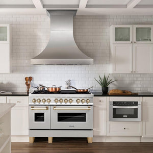 ZLINE Autograph Edition 48 in. 6.0 cu. ft. Legacy Dual Fuel Range with 7 Burner Gas Cooktop and 2 Electric Ovens in Satin Stainless Steel and Polished Gold Accents, Open Box-Great Condition