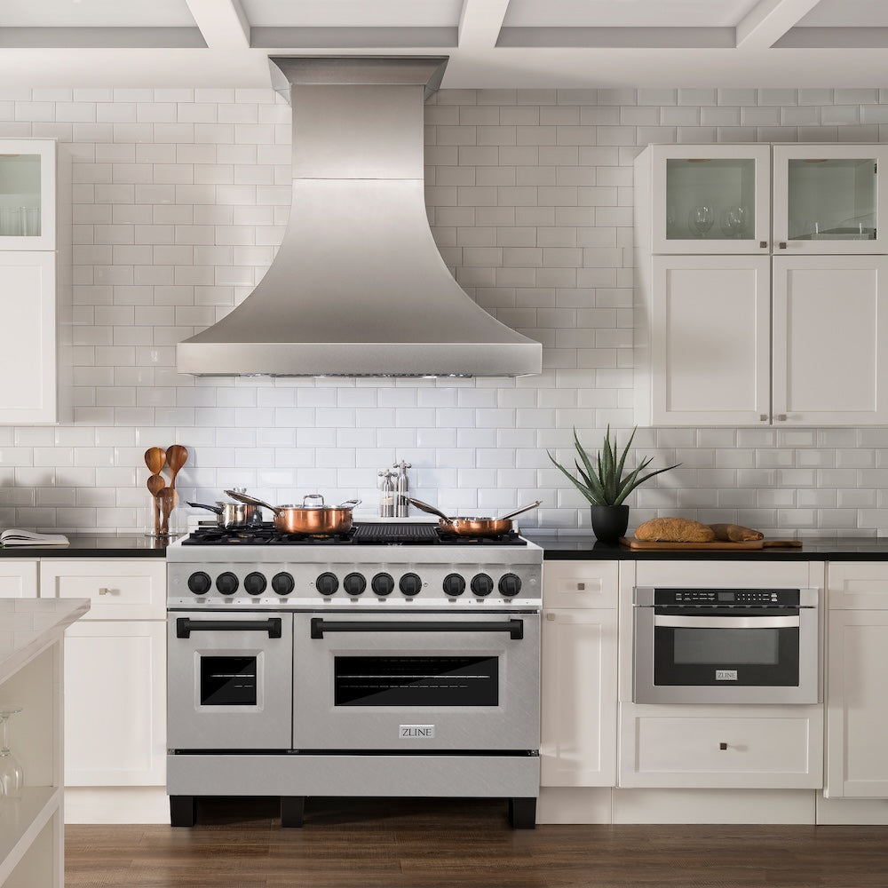 ZLINE Autograph Edition 48 in. 6.0 cu. ft. Legacy Dual Fuel Range with 7 Burner Gas Cooktop and 2 Electric Ovens in Satin Stainless Steel and Matte Black Accents, Open Box-Good Condition