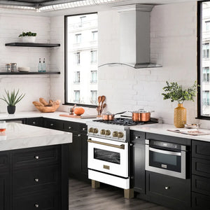 ZLINE Autograph Edition 30 in. 4.0 cu. ft. Legacy Dual Fuel Range with 4 Burner Gas Cooktop and Electric Convection Oven in Satin Stainless Steel with White Matte Door and Champagne Bronze Accents (RASZ-WM-30-CB)