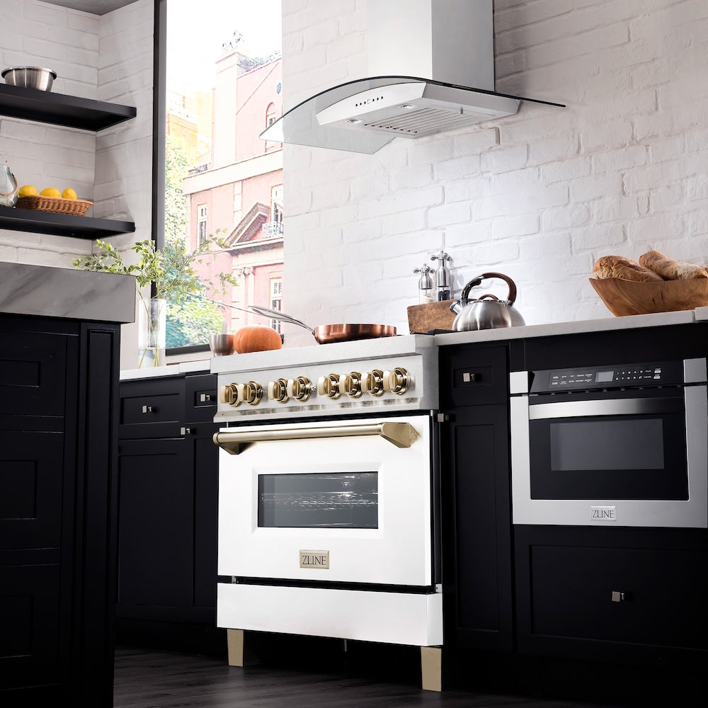 ZLINE Autograph Edition 36 in. 4.6 cu. ft. Legacy Dual Fuel Range with 6 Burner Gas Cooktop and Electric Convection Oven in Satin Stainless Steel with White Matte Door and Polished Gold Accents, Open Box-Good Condition